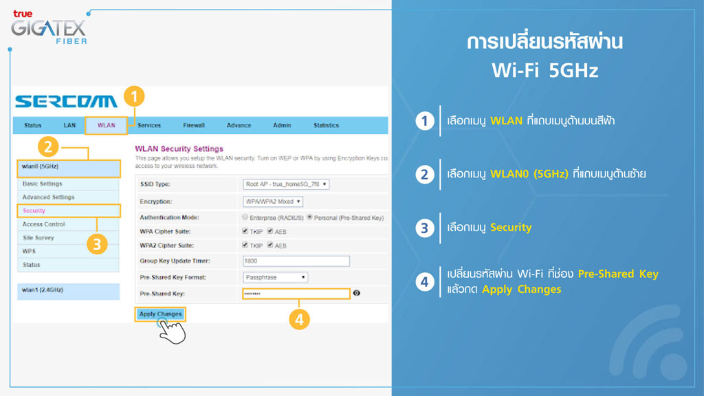 การเปลี่ยนรหัสผ่าน Wi-Fi 5GHz